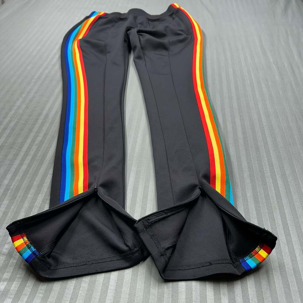 Kanari B EUC Women’s Black Rainbow Side Stripe Slim Track Pants with Ankle Zips - Picture 3 of 10